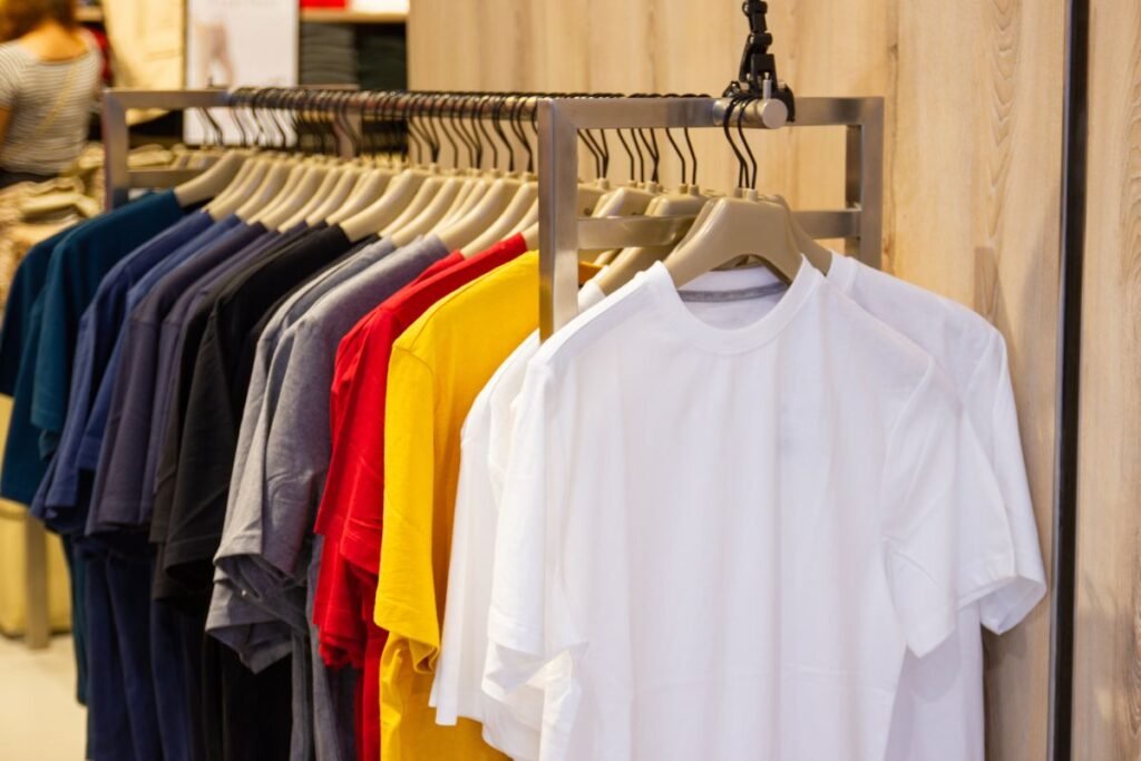 Different-colored-T-shirt-kept-at-a-retail-store